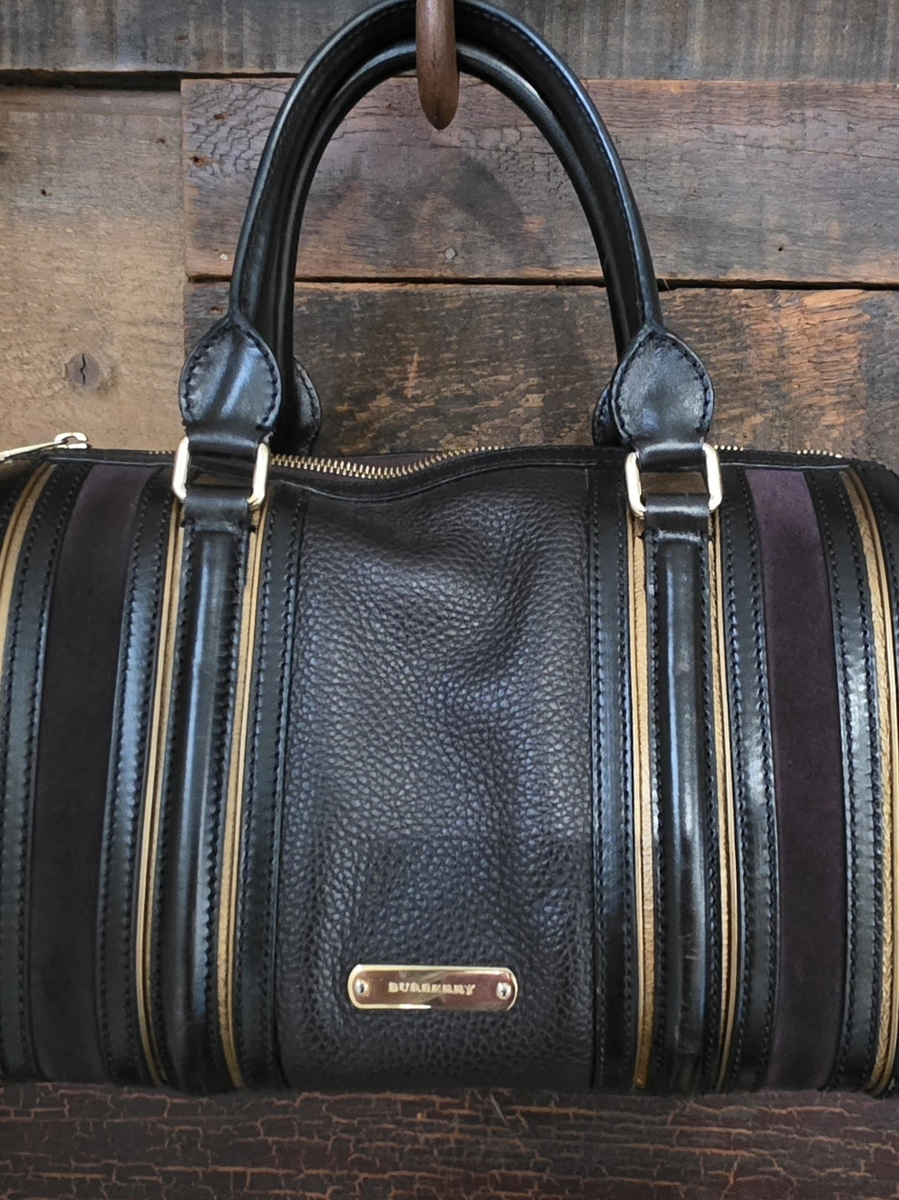 Burberry Leather Barrel Satchel with Suede Panels